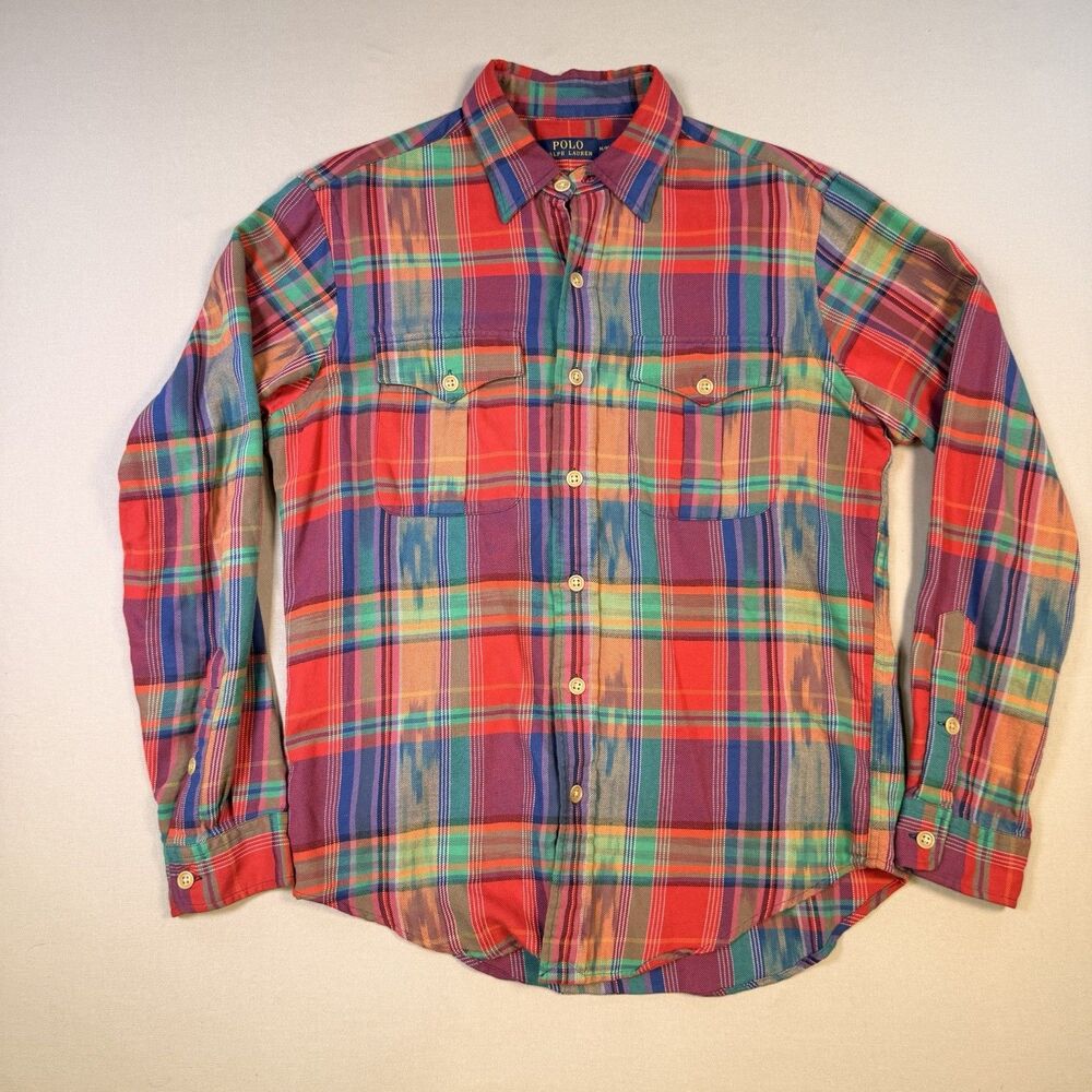 Polo Ralph Lauren Aztec Flannel Shirt Mens Sz Med Southwestern Madras Ikat Plaid